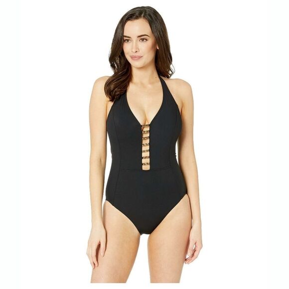 New! AMORESSA MIRACLESUIT Halter Black Women's One-Piece Swimsuit Bathing Suit - Picture 4 of 6